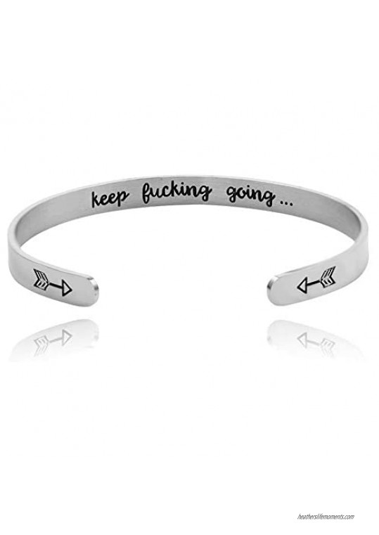 Bracelet for Women Inspirational Motivational Mantra Quote Stainless Steel Engraved Best Friend Sister Gift for Women Teen Girls with Hidden Message