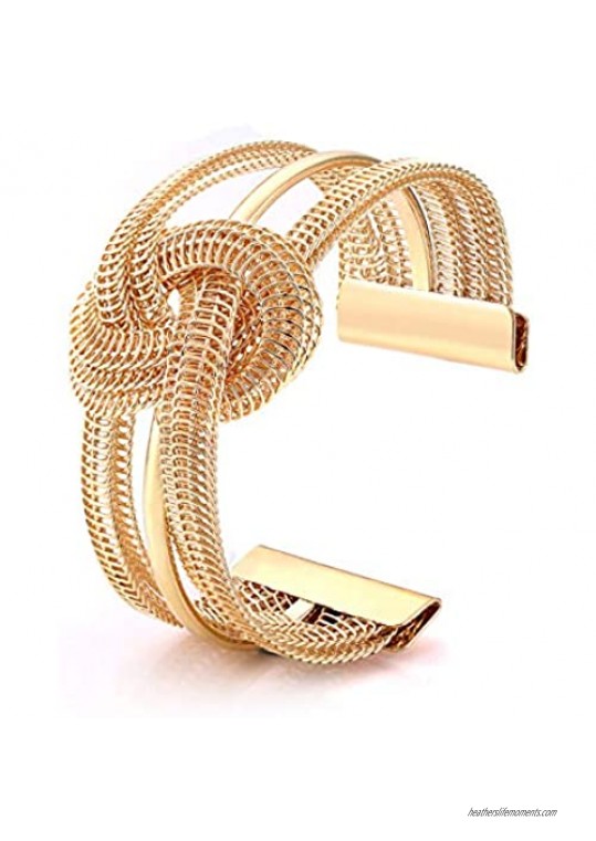 BSJELL Knot Cuff Bracelet Wide Open Cuff Bangle Bracelet Metal Twisted Hollow Hoop Bangles Cuff Jewelry for Women Girls