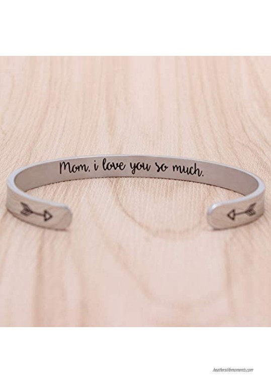BTYSUN Mothers Day Bracelets Gifts for Mom from Son Daughter Inspirational Gifts for Wife Cuff Bangle Mom Bracelet Personalized Jewelry Mantra Quotes Engraved
