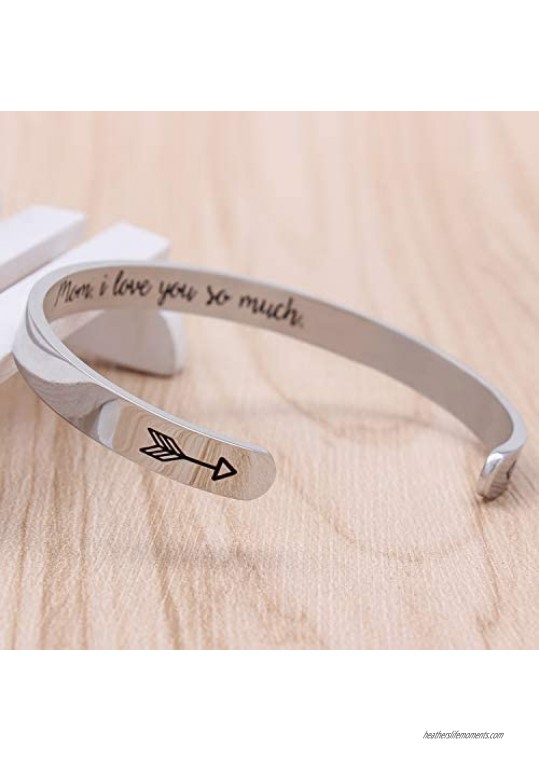 BTYSUN Mothers Day Bracelets Gifts for Mom from Son Daughter Inspirational Gifts for Wife Cuff Bangle Mom Bracelet Personalized Jewelry Mantra Quotes Engraved