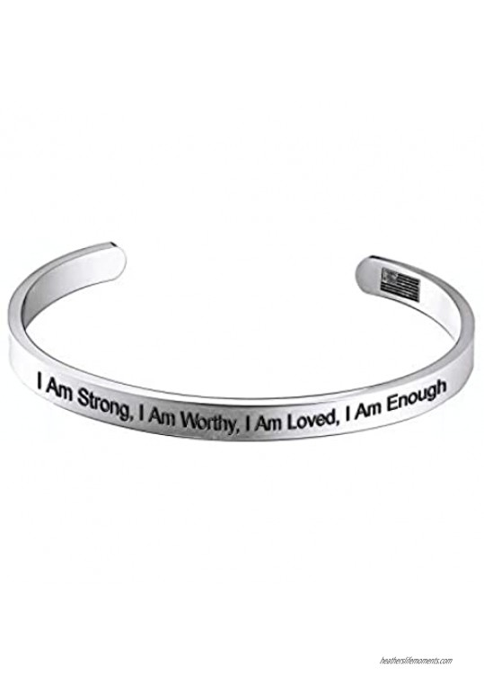 Enhome I Am Strong  I Am Worthy  I Am Loved  I Am Enough for Women Birthday Gifts for Her Silver Cuff Bangle Bracelet