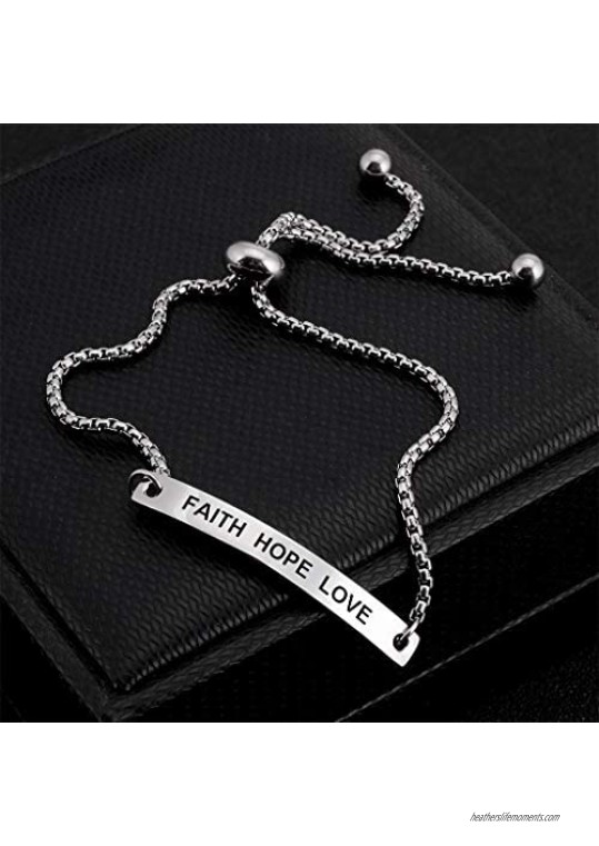 Faith Hope Love Cuff Bangle Bracelet Engraved Inspirational Jewelry for Anniversary Birthday