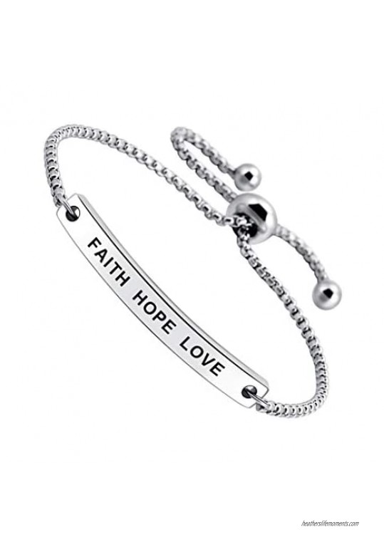 Faith Hope Love Cuff Bangle Bracelet Engraved Inspirational Jewelry for Anniversary Birthday