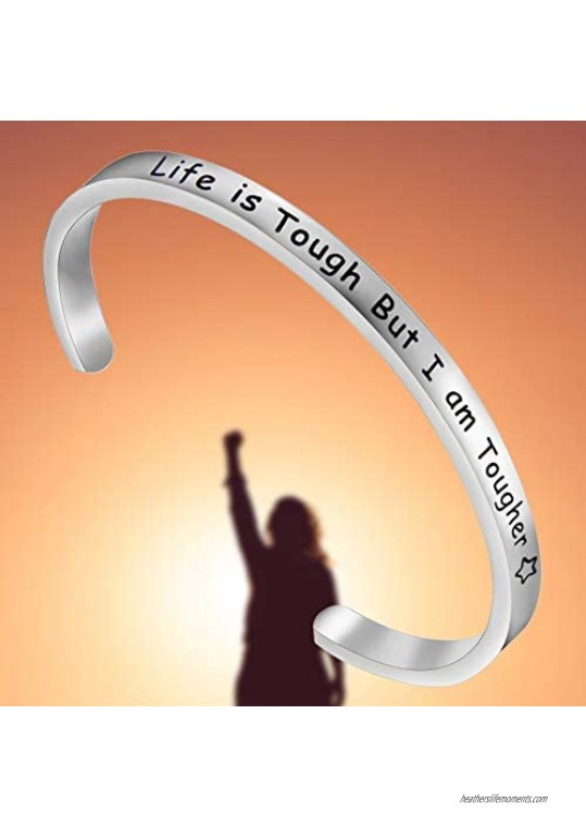 FEELMEM Life is Tough But I Am Tougher Inspirational Cuff Bangle Bracelet Courage Jewelry Strength Jewelry Gift