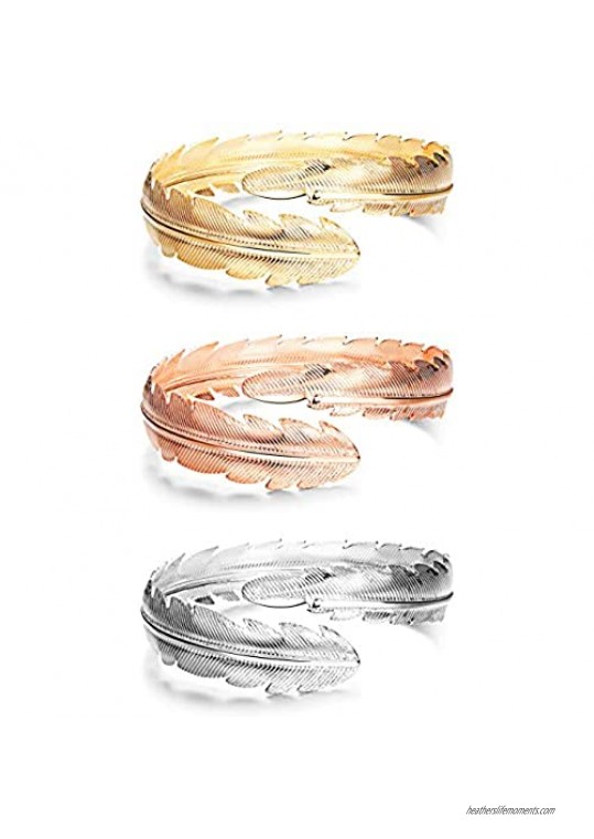 Finrezio 3Pcs Upper Arm Bracelet Cuff Bangle Bracelet Open Armlet Swirl Leaf Armband Jewelry Set
