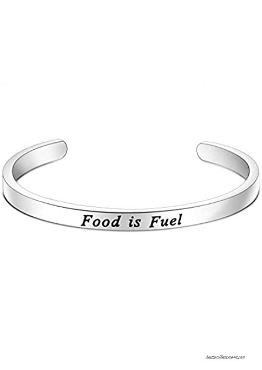 FOTAP Food is Fuel Bracelet Dietitian Gift Health Fitness Gift Hand Stamped Cuff Bracelet Nutrition Inspiration Gift Eating Disorder Ana Recovery Gift Nutritionist Gift