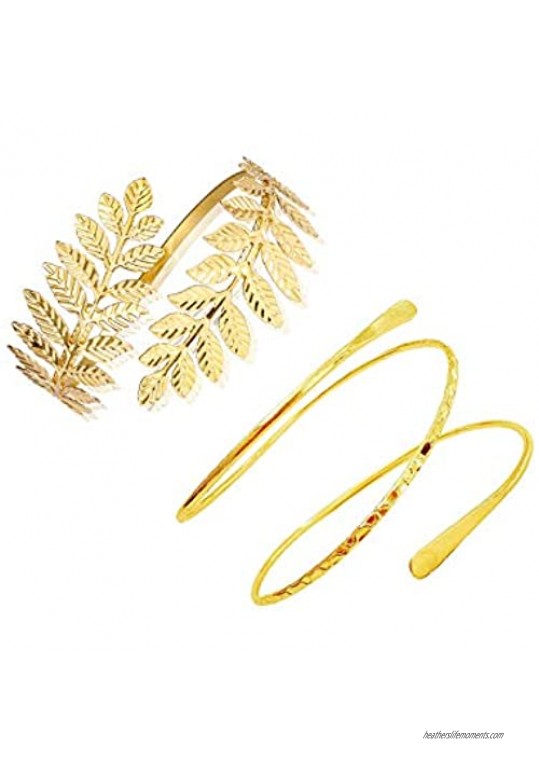 FUTIMELY 2Pieces Leaf Upper Arm Cuff Bangle Armband Bracelets for Women Teen Girls Punk Swirl Coil Armlets Bracelets Egyptian Jewelry Set