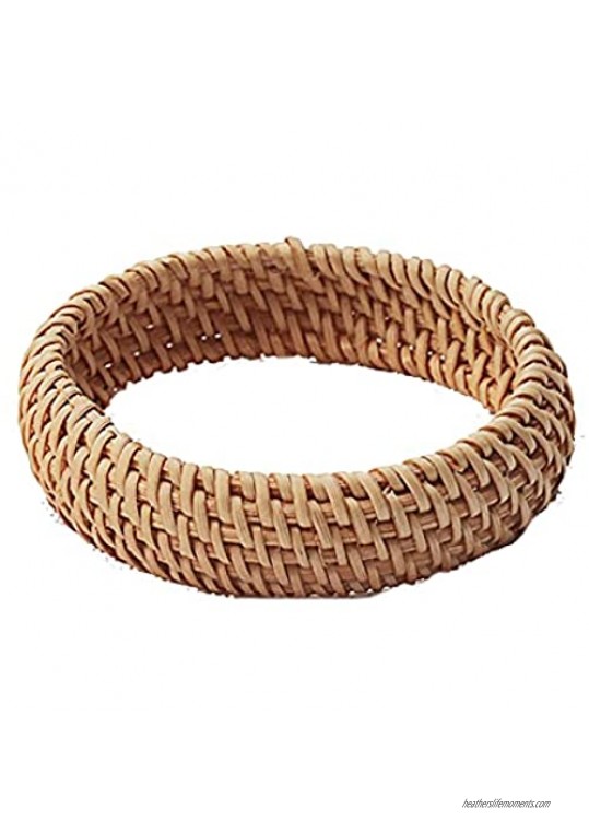 Handmade Ethnic Wood Cuff Bracelet Vintage Simple Round DIY Natural Wooden Chunky Bracelet Straw Wicker Braid Woven Bangle Statement for Women Girl Jewelry