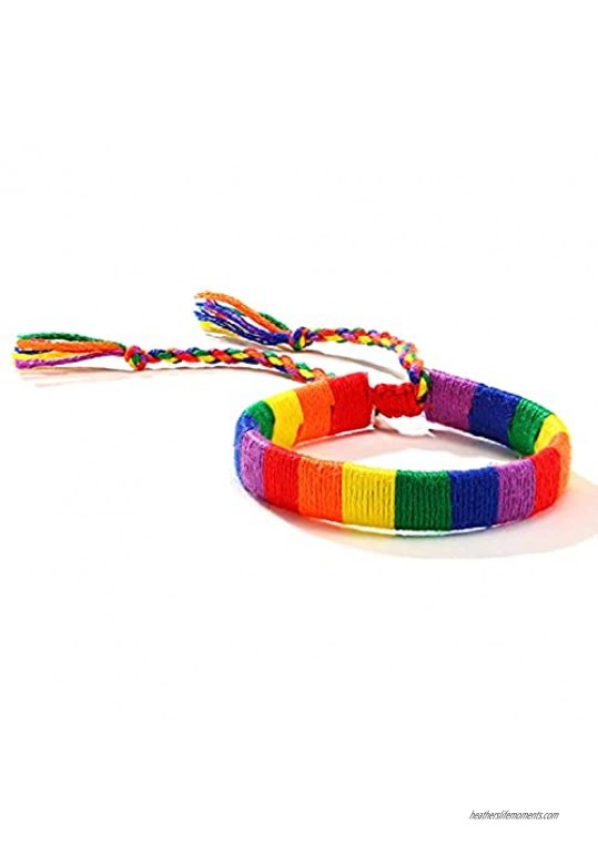 Hanpeelry Rainbow LGBT Bracelet Adjustable Pride Braided Woven Bracelet for Gay & Lesbian Handmade Friendship String Bracelet Gifts