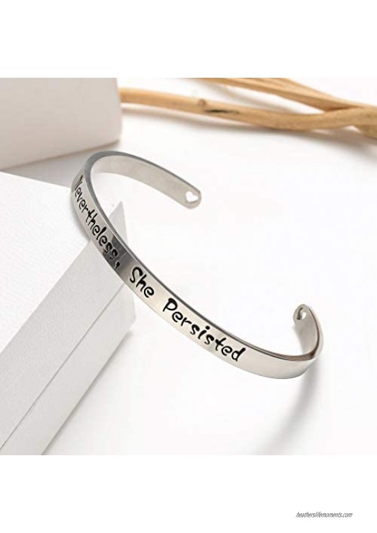 Inspirational Cuff Bracelets Personalized Gift for Men Women Girls Engraved Quote Hidden Message Stainless Steel Bangle Crown Birthday Jewelry with Pretty Gift Box Christmas Thanksgiving Gift