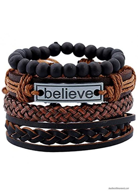 Kdeemua Braided Leather Wrap Bracelets Men Women Ethnic Tribal Cuff Wrist Bracelets Wrap Adjustable