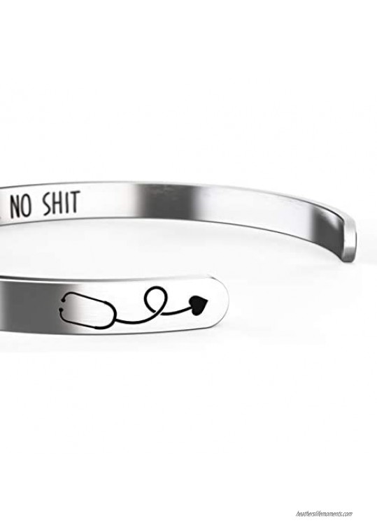 LPN Bracelet – Licensed Practical Nurse – LPN Gift - Stainless Steel Bangle for Women – Silver Cuff with Stethoscope - Inspirational Mantra Daily Reminder