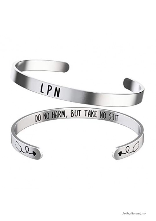 LPN Bracelet – Licensed Practical Nurse – LPN Gift - Stainless Steel Bangle for Women – Silver Cuff with Stethoscope - Inspirational Mantra Daily Reminder