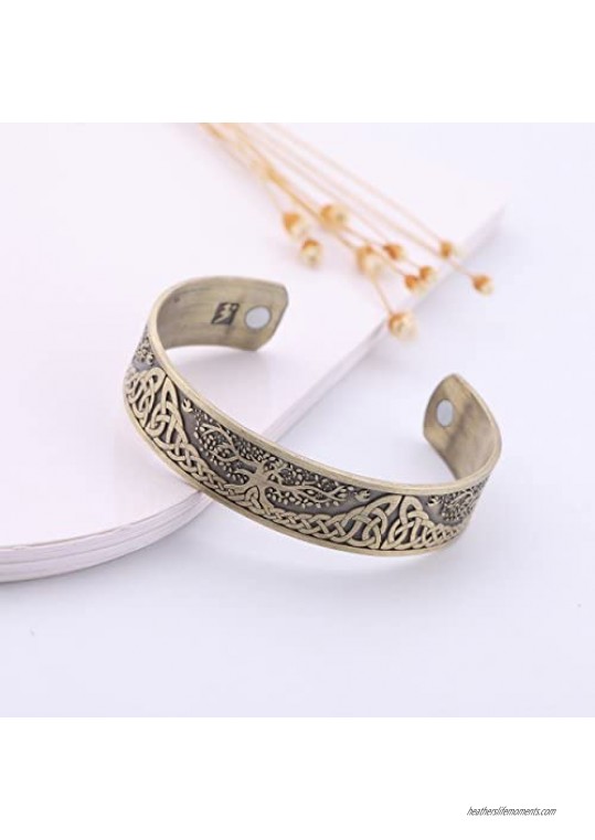 Magnetic Health Therapy Bracelet Tree of Life Yggdrasil Cuff Bangle for Women Men Pagan Jewelry