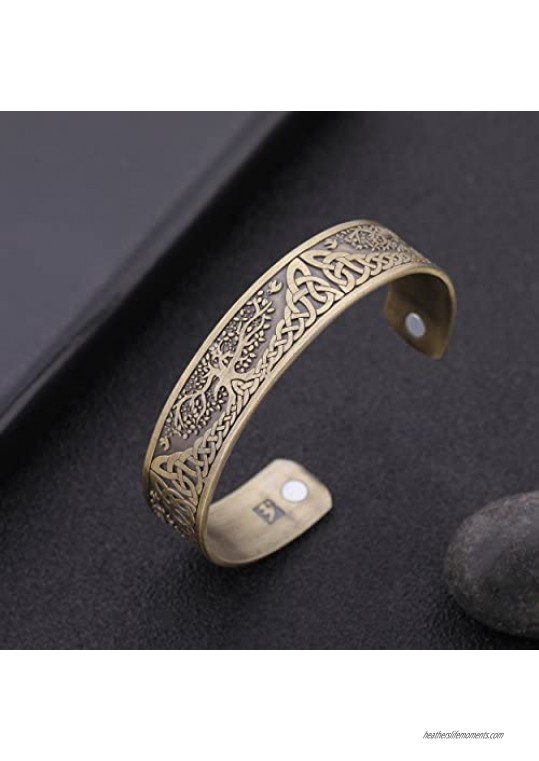 Magnetic Health Therapy Bracelet Tree of Life Yggdrasil Cuff Bangle for Women Men Pagan Jewelry