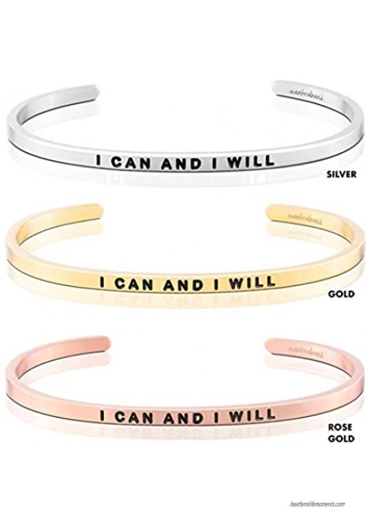 MantraBand Bracelet - I Can and I Will - Inspirational Engraved Adjustable Mantra Band Cuff Bracelet - Rose Gold - Gifts for Women (Pink)
