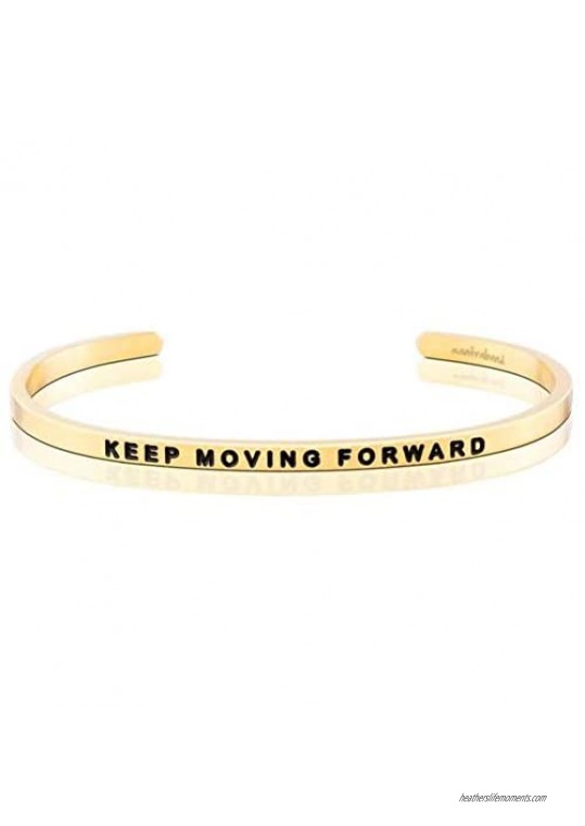 MantraBand Bracelet - Keep Moving Forward - Inspirational Engraved Adjustable Mantra Band Cuff Bracelet - Yellow Gold - Gifts for Women (Yellow)