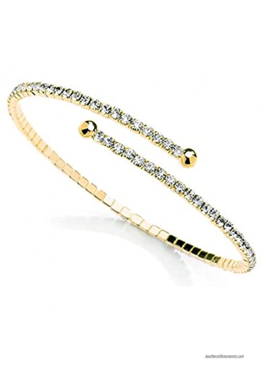 Mariell 14K Gold Crystal Rhinestone Cuff 1-Row Bangle Bracelet for Bridal  Wedding  Prom  Bridesmaids