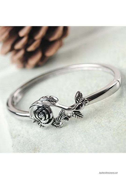 Merdia Polished Cuff Bracelet for Women Titanium Steel Rose Flower Bracelet 22.4G