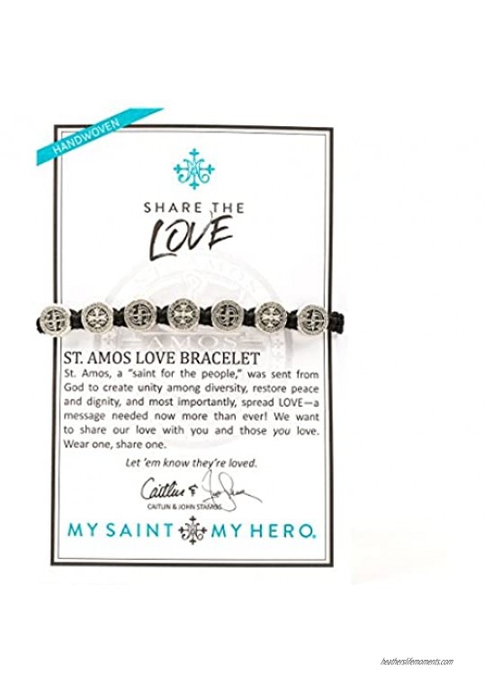My Saint My Hero St. Amos Share The Love Bracelet - Silver-Tone Medals on Black Cording