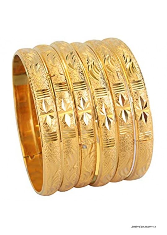 Solid Engaved African Bangle Bracelet for Women 18k Gold Plated Copper Open Bangle Bracelets Jewelry 6 Pcs/Pack 2.6