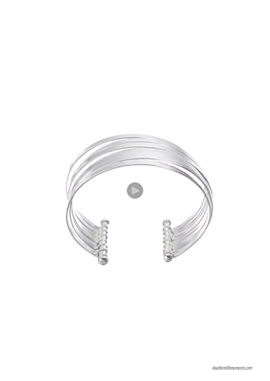 Sterling Silver Multi-Stacked Bangle Cuff Bracelet