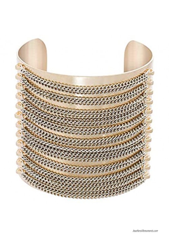 Steve Madden Women's Multistrand Stacked Chain Open Cuff Yellow Gold-Tone Bracelet
