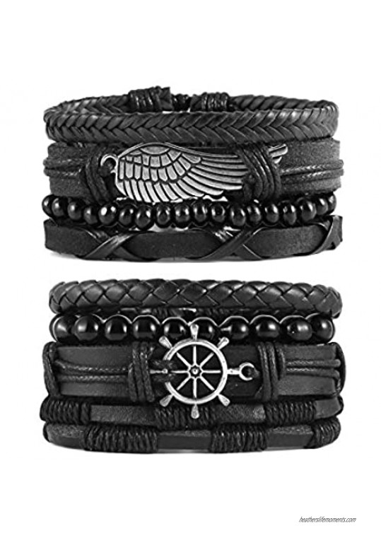 STWTR Mix 8 Wrap Bracelets Men Women  Hemp Cords Wood Beads Ethnic Tribal Bracelets  Leather Wristbands