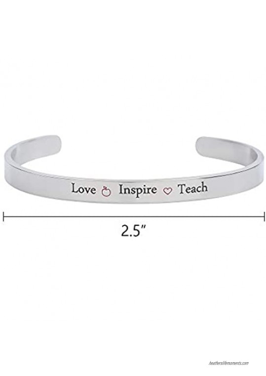 Teacher Appreciation Graduation Gift - Teach Love Inspire Cuff Bangle Bracelet Wristband Jewelry for Her