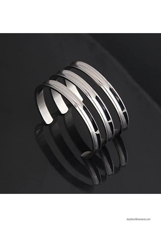 WUSUANED Hair Tie Bracelet Stainless Steel Grooved Cuff Bangle Gift for her