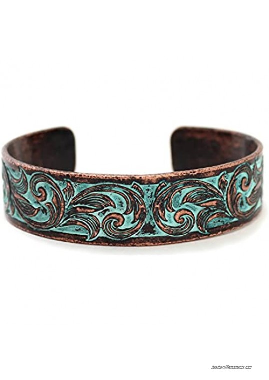 Wyo-Horse Jewelry Thin Western Tooled Cuff Bracelet - Copper  Silver or Patina Finish