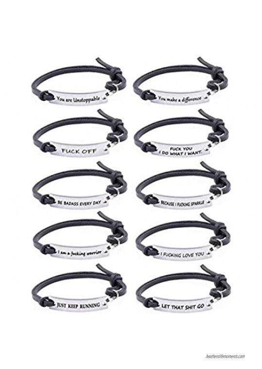 YOYONY 10 PCS Gift Pack Inspirational Bracelets Adjustable Women Leather Bulk Wholesale Mantra Cuff Bangle Personalized Jewelry for Mother Daughter Friends Birthday Graduation.