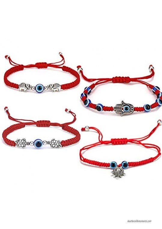 4Pcs Evil Eye Bracelets for Women Men 7 Knot Adjusted Handmade Lucky Bracelets for Protection Kabbalah Black Blue Red String Bracelets Amulet Jewelry Gift for Families Friends 4 Packs