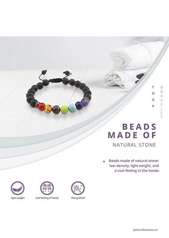 BazYoga 7 Genuine Chakra Healing - Lava Rock Essential Oil Diffuser Beaded Bracelet and Matching Reiki Healing 7 Natural Stone Chakra Earrings. Women's Bracelet & Women's Earring gift set.