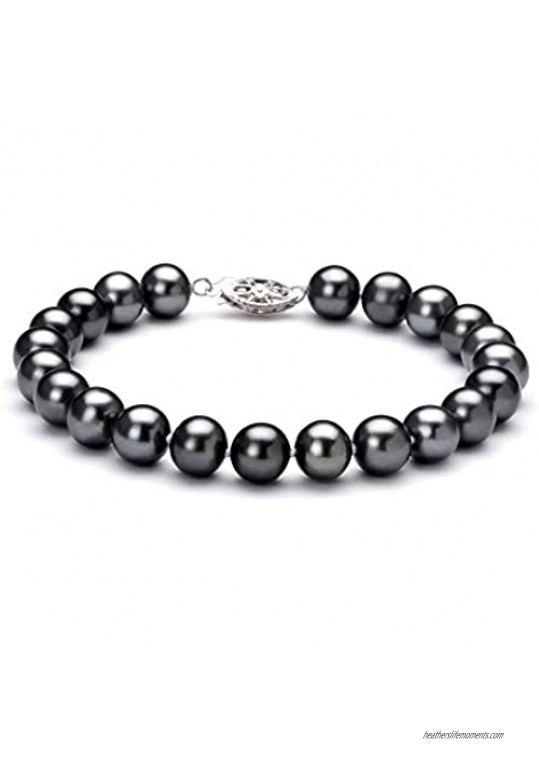 Black 7.5-8.5mm AA Quality Freshwater 925 Sterling Silver Cultured Pearl Bracelet For Women