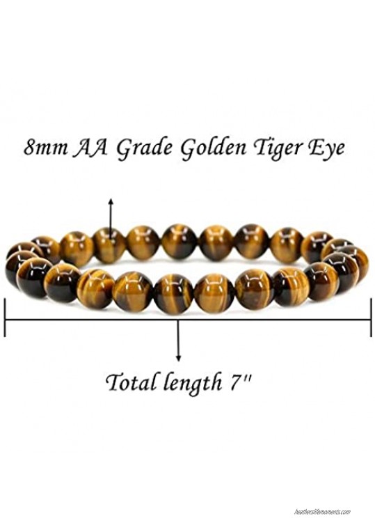 CCBFY Handmade Gem Bracelet Tiger Eye Gemstone 8mm Round Beads Stretch Bracelets 7 Unisex