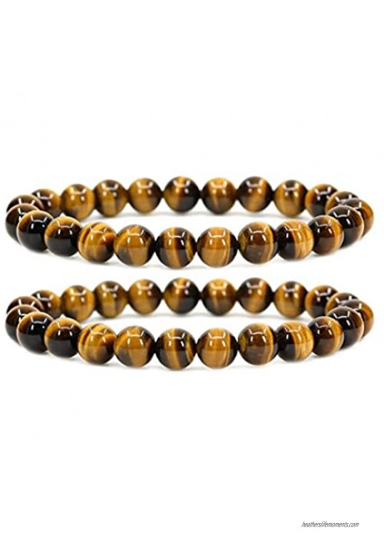 CCBFY Handmade Gem Bracelet Tiger Eye Gemstone 8mm Round Beads Stretch Bracelets 7" Unisex