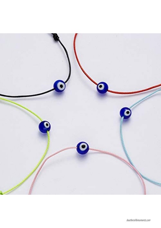 COLORFUL BLING 5Pcs/Set Handmade Evil Eyes Bracelets Set with Card String Nazar Kabbalah Protection Luck Amulet for Women Mens Family Friends BFF Jewelry