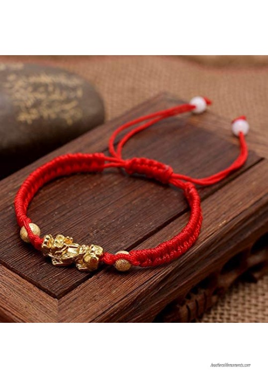 COLORFUL BLING 6Pcs Adjustable Braided Lucky Red String Rope Feng Shui Pixiu Pi Yao Bracelet Set Attract Wealth Prosperity Good Luck Wristband Amulet Jewelry for Women Men