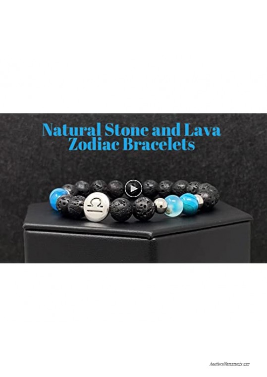 Crucible Zodiac Sign Agate and Lava Stone Slip-on Beaded Bracelet with Birth Sign Horoscope Charm