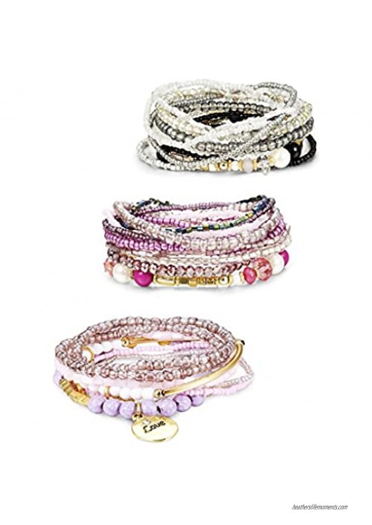 Finrezio 3 Sets Bohemian Beaded Bracelets for Women Multilayer Stretch Stackable Bracelet Set Multicolor Jewelry (Multicolor Set A)