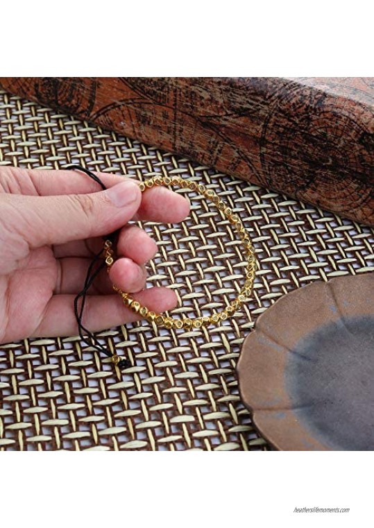 Florideco 6 Pcs Tibet Copper Beads Bracelets for Men Women Braided String Bracelets Lucky Strand Bracelet Handmade Rope Thread Adjustable