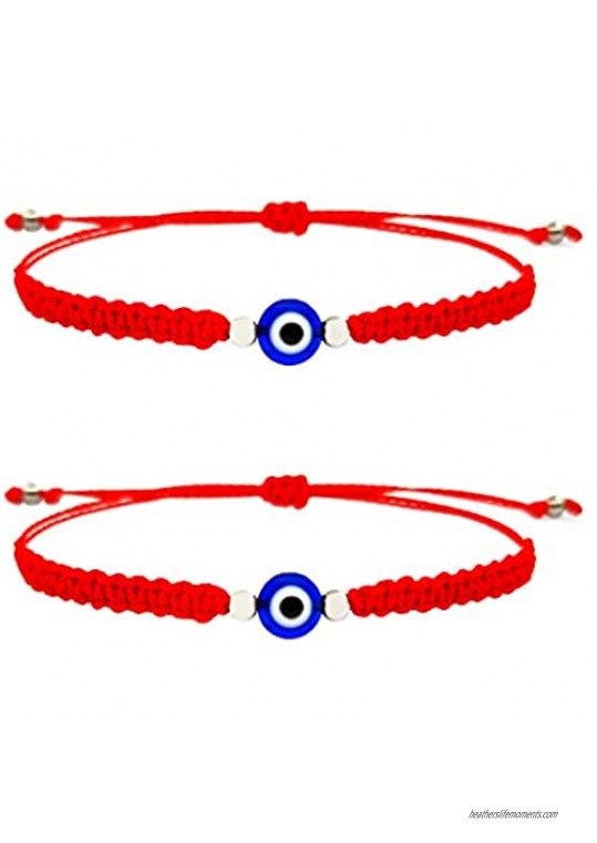 Jewanfix Red String Evil Eye Bracelet Handmade Evil Eye String Bracelets for Women Men Teen Girls Boys 2pcs