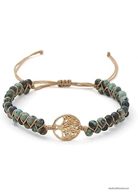 Jinxiuge Tree of Life Turquoise Stone Bracelet for Women Girls Handmade Braided Layered Bead Bracelet with Black Gift Box