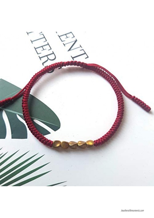 LAMI HANDMADE Lucky Knot Handmade DARK RED COLOR Bracelet Inspirational Bracelet Love and PeaceTibetan with Copper Charm Bead Amulet and Boho Style Rope Bracelet and Bangles For Women Men Wax Thread Bracelets Pack GIFTBOX by Lami Handmade