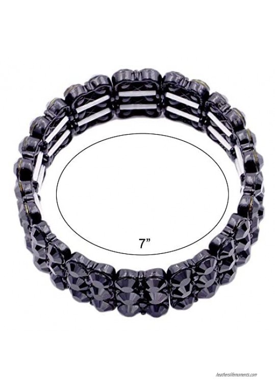 Lavencious Round Shape Rhinestone 3 Lines Stretch Bracelet Evening Party Jewelry 7”