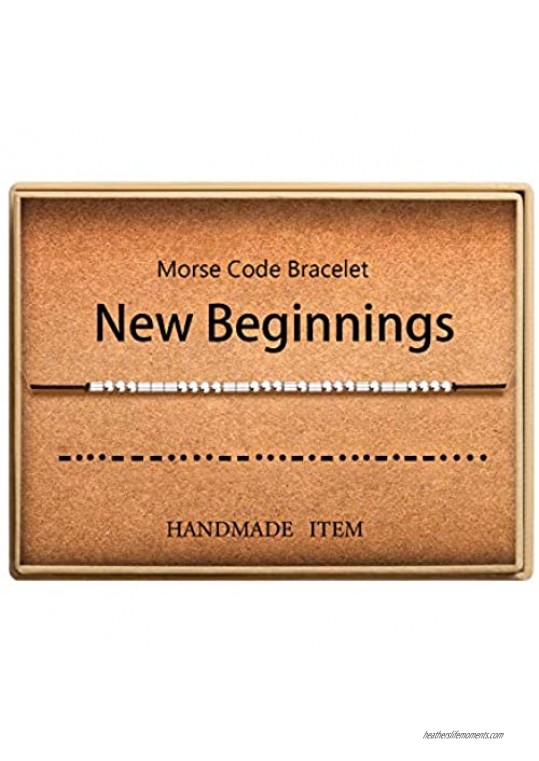 Lcherry New Beginnings Morse Code Bracelet Handmade Beads on Silk Cord Bracelet Inspirational Gifts for Women