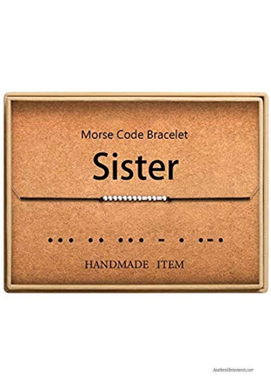 Lcherry Sister Morse Code Bracelet Handmade Beads on Silk Cord Bracelet Inspirational Gifts for Women