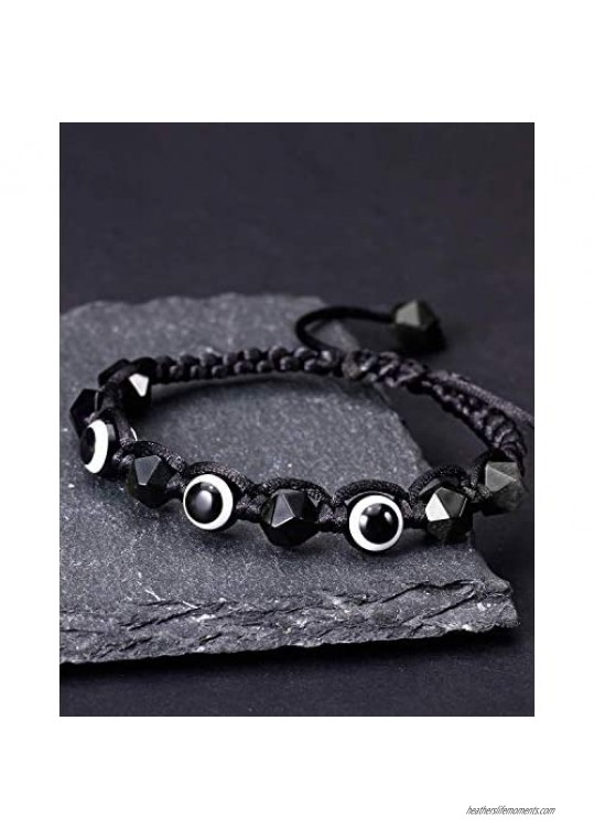Lightock Evil Eye Bracelet Obsidian Amulet Essential Oil Diffuse Friendship Gifts Couples Bracelets for Women Men (2pcs)