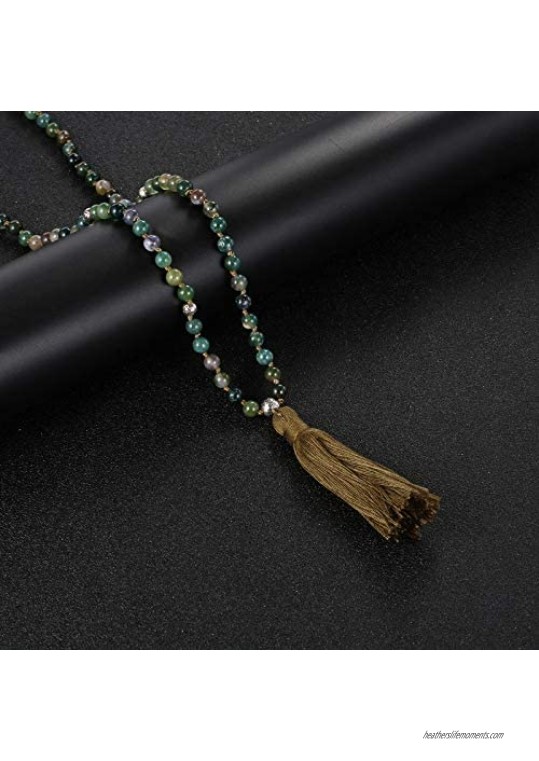 LIUANAN Yoga Meditation 108 Tibetan 8mm Natural Gemstone Prayer Buddha Beads Mala Wrap Bracelet Necklace